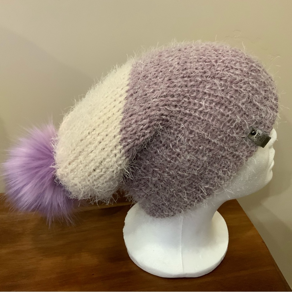 Slouchy Knitted Winter Reversible Hat -Faux Fur Snap Pom option on both sides.